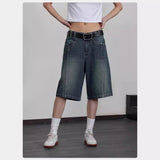 New Retro Water Wash Old Denim Shorts Female Vibe Design Feeling Loose Straight Five Cents Trousers 68HZ