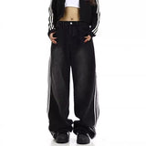 High Street Three Bar Straight Jeans Retro Striped Black Slack Autumn And Winter Loose Drag Broad Leg Pants 68HZ