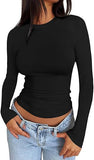 2025 Ms. New Autumn Leisure Body Collar Sexy Pure Color Long-Sleeved Top
