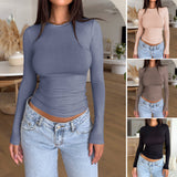 Dili Women's T-Shirt 2025 Spring And Summer Y2K Casual Solid Color Repair Bm Long-Sleeved Top