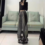 Vintage Spliced Sweatpants Women Y2K Design Sense Loose Broad Legs Long Pants 68HZ