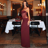 New Lace-Word Shoulder Slings Body Open Fork Dress Sexy Splicing Hollow Perspective Dress
