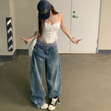 High Street Vibe Vintage Double-Waisted Jeans Women's New Relaxed Design Design Dragsuits For Autumn And Winter 68HZ