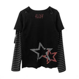 Abyssipunk Millennium Printed Long Sleeve Two T-Shirts Y2k Harajuku Rock Loose Casual Spice Girl T-Shirt 68HZ