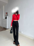 New Trousers High-Waisted Three-Dimensional Cutting Coffee-Colored Haired Micro-Horn Neutral Windy Broad Leg Trousers