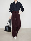 Ancora Red Straight Trousers Long Trousers Women's New Thick Thighs Broad-Legged Suit Pants