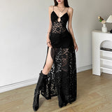 2025 Summer New Women's Solid Color Repair Height Waist Fashion V Tie Sling Mesh Dress 68HZ