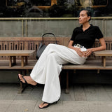 White Commuting Style Suit Pants Women Fashion High-Waisted Leisure Pants Loose Simple Drag Trousers 68HZ
