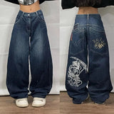 Trendy JNCO Hip-Hop Embroidered Big Pocket Jeans Men And Women Y2k High Street Drag-And-Broad Leg Pants 68HZ