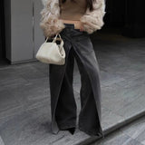 Vintage Deconstruction Style Is Two-Wear Jeans Women's Y2k High Street Design Feeling Length Leisure Wide Leg Pants Tide 68HZ