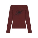 Y2K Hottie Word Shoulder Long-Sleeved T-Shirt Girl Early Autumn Sweet Spicy Style Slim Thin Bottom Shirt Short Small Top 68HZ
