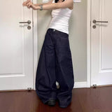 High Street Vibe Dark Blue Jeans Women Y2k Water Wash Loose High-Rise Straight Trousers Tide 68HZ