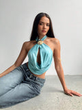 2025 Summer Beach Vacation Bare Back Shell Decoration Hanging Neck Slings Seaside Vacation Sling Vest