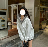 Vintage Hair Collar Zip Open Shirt Hoodie Hoodie Girl Y2k Loose Plus Thick Coat Tide 68HZ