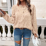 Dili 2025 Autumn And Winter Women's Temperament Hollow Bubble Bubble Sleeve Embroidered Long Sleeve Top