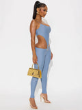2025 New Women's Fashion Sexy Hollow Sling Joint Blouse Waist Tight Jumpsuit Woman