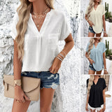 Dili Women's Clothing 2025 Spring And Summer Pure Color Casual Short-Sleeved V-Neck Shirt