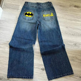 H-Hop Cartoon Letter Embroidered Jeans Men's High Street Loose Design Sense 68HZ