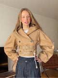 New Fashion With Autumn Temperament Hooded Belt Thin Design Windwear