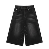 Vintage Denim Shorts Female Y2k Water Wash To Make Old Loose Broad-Legged Straight Seven-Point Pants Tide 68HZ