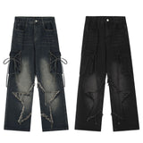 Y2k Vintage Five-Pointed Star Broad-Legged Jeans Women's Trendy High Street Straight Trousers 68HZ