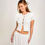 Ebay Burst Y2K Sexy Hottie Bow Decorated Hollow T-Shirt High-End Short Top
