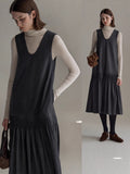 Handmade Tucked Tat-Coln-Coled V-Neck Sleeveless Vest Dress A Word Thin Dress Women's Winter New