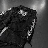 Zipper Splicing Loose Patch Embroidered Haired Jeans Men's High Street Design Sense Loose Straight Pants 68HZ