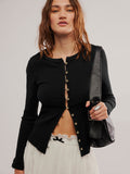 Fashion Hot New Long-Sleeved Round Neck Collar Button Ribs 2025 Women's Autumn And Winter Warm Design Feel Cardigan