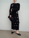 Heavy Industry Beads Knitted T-Shirt Two Sets Of H-Shaped Loose Half Skirt Light Beads Top