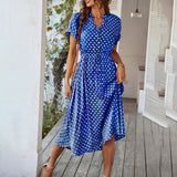 Dili 2025 Spring And Summer Temperament Leisure Holiday Storm Point Print High-Waisted Dress Women's Dress