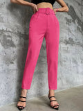 New Casual Pants Slender Slim Slim Belt Decorated Solid Color Straight Sue Nine-Point Pants