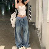 High Street Vibe Vintage Double-Waisted Jeans Women's New Relaxed Design Design Dragsuits For Autumn And Winter 68HZ