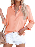2025 Spring Burst Acetic Satin Solid Color Long-Sleeved Business Women Shirt