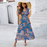 Dili Women's Clothing 2025 Spring And Summer Temperament Print Waist Short-Sleeved Dress