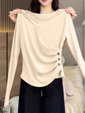 Irregular Design Long-Sleeved T-Shirt Lady Spring And Autumn Dress Wears The New Bottom Shirt In The Small Shirt