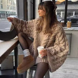 Ins Burst Knitted Jersey Women's Casual Lazy Collar Solid Color Loose Sleeve Sweater 68HZ