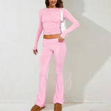 Dili Women's Clothing 2025 Spring And Summer Casual Solid Color Long-Sleeved Knitted Trousers Set