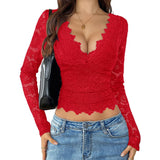 Dili 2025 Spring/Summer Y2K Sexy Deep V Hollow Sweet And Spicy Lace Lace Coat Women's Clothing