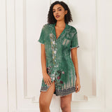 Summer Women's Dress Chiffon Print Fashion Short-Sleeved V-Neck Dress Cloth Thin And Breathable