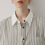 French Collider-Striped Striped Clip Casual Shirt Women's Design Sensational Velvet Long-Sleeved Top