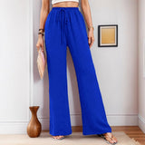 Women's New Casual Pocket Simple Tight Waist Draw Trousers Trousers Women