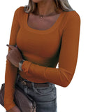 New Explosion Thread Pit Strips Long-Sleeved Sexy U-Neck Casual Women's T-Shirt