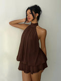 New Solid-Color Holiday Body Sexy Bare Back Hanging Waist Coat Pony Skirt Dress Dress Woman