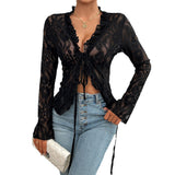 Dili Women's Top 2025 Spring And Summer Sexy Long-Sleeved Lace Lace Top