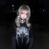 Y2k Subculture Rock Dark Print Fake Two Long-Sleeved T-Shirt Loose Catch Top Woman 68HZ