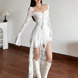 New Women's Clothing In The Autumn Of 2025 Pure Color High-Waist Fashion Collar Long-Sleeved Lace Splicing Dress 68HZ