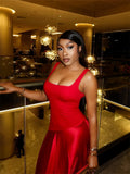 New Fashion Banquet Body Sexy Solid Color U Collar Splicing Vest Dress Dress Dress Dress Dress