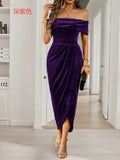 Dili Silk Dress 2025 Autumn And Winter Temperament Elegant One-Word Shoulder Dress