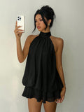 New Solid-Color Holiday Body Sexy Bare Back Hanging Waist Coat Pony Skirt Dress Dress Woman